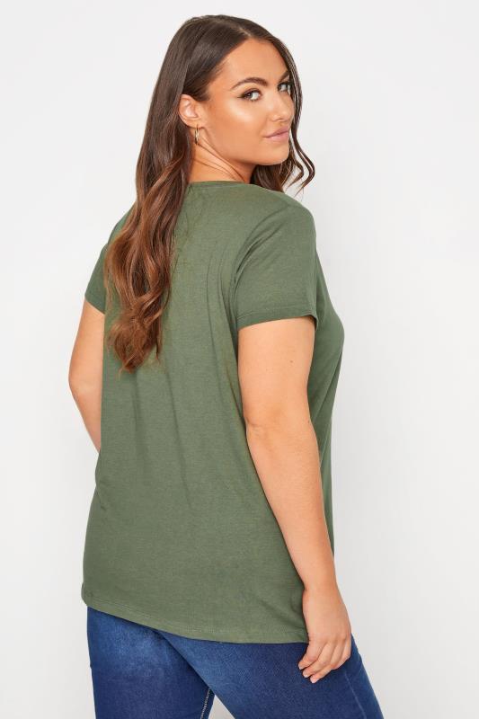 Curve Khaki Green Short Sleeve Basic T-Shirt_R.jpg