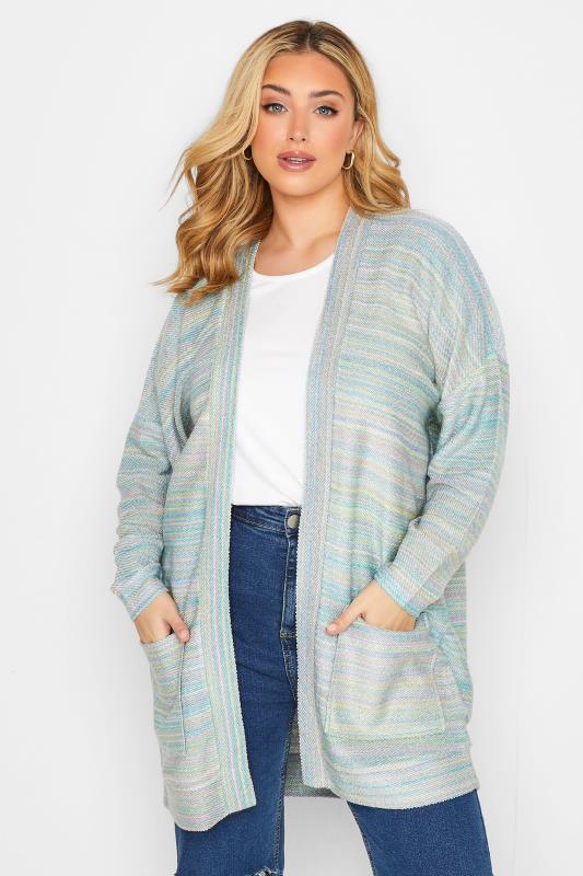 YOURS LUXURY Plus Size Pastel Blue Marl Soft Touch Cardigan | Yours Clothing 2