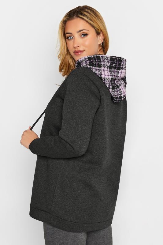Plus Size Charcoal Grey & Purple Check Hoodie | Yours Clothing  3
