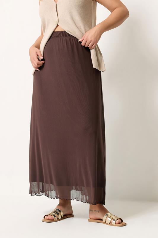  YOURS Jupe marron chocolat en tulle à pois
