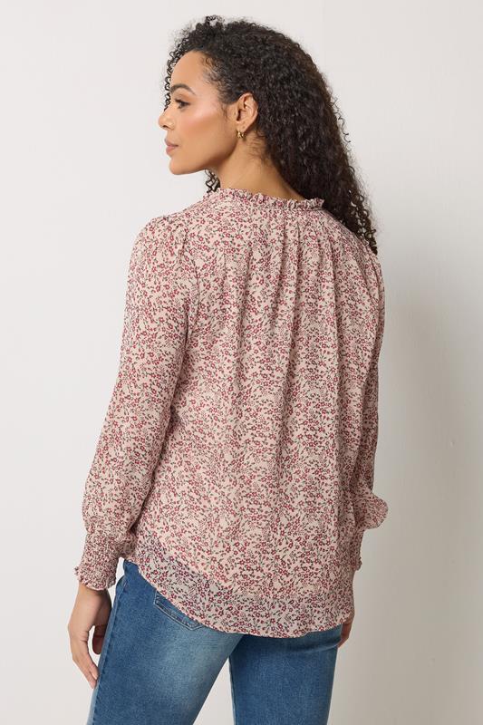 M&Co Cream & Red Floral Print Tie Neck Blouse | M&Co 4