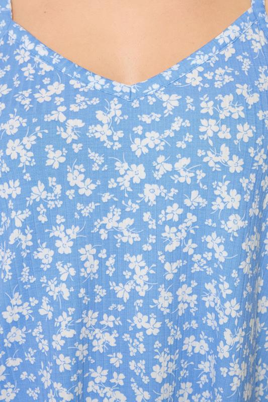 YOURS Plus Size Blue Ditsy Floral Ribbed Swing Vest Top | Yours Clothing 4