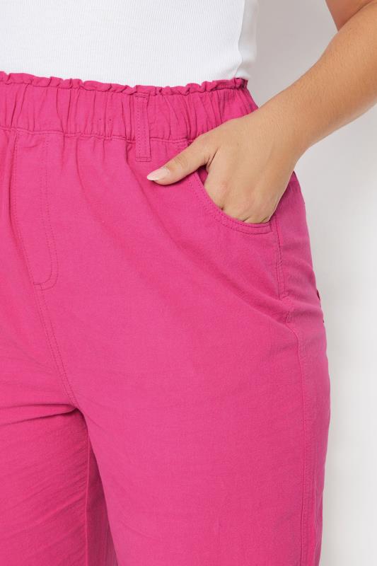 YOURS Plus Size Pink Cool Cotton Cropped Trousers | Yours Clothing 4