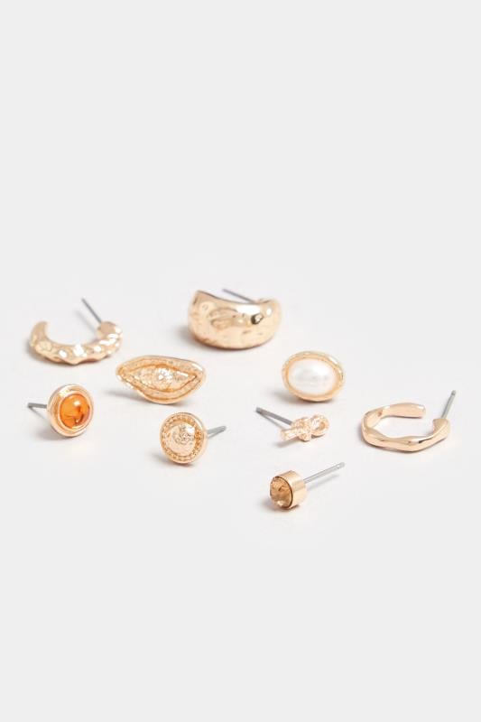 6 PACK Gold Tone Mixed Stud Earrings | Yours Clothing  4