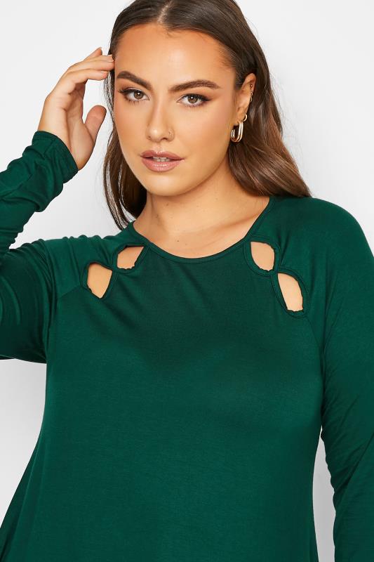 LIMITED COLLECTION Plus Size Forest Green Cut Out Raglan T-Shirt | Yours Clothing 4