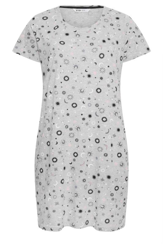 YOURS Plus Size Light Grey Celestial Print Nightdress | Yours Clothing 5