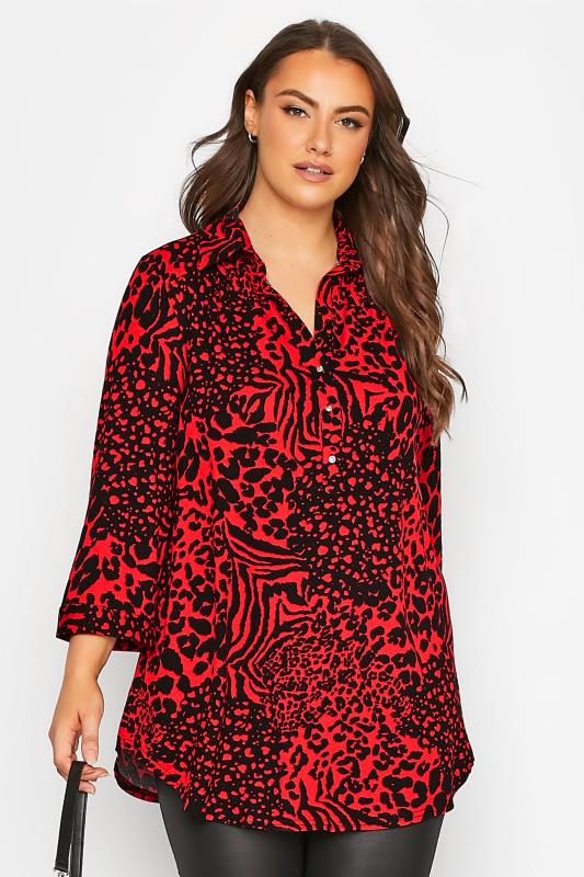 Plus Size  YOURS Curve Red Animal Print Blouse