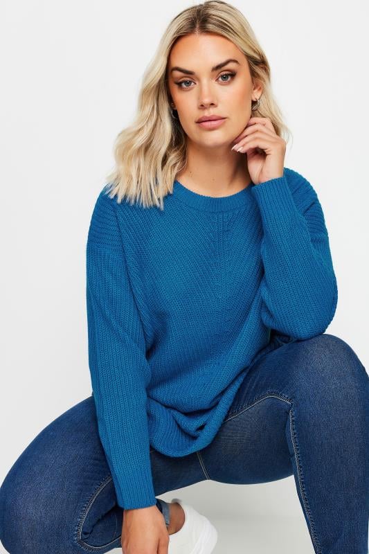 YOURS Plus Size Cobalt Blue Essential Long Sleeve Knitted Jumper | Yours Clothing 1