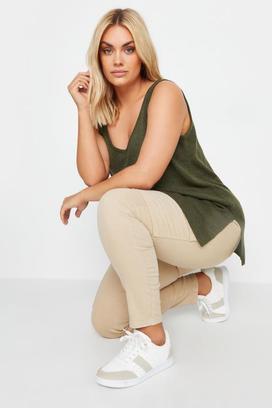 YOURS Plus Size Green Knitted Vest Top | Yours Clothing 2