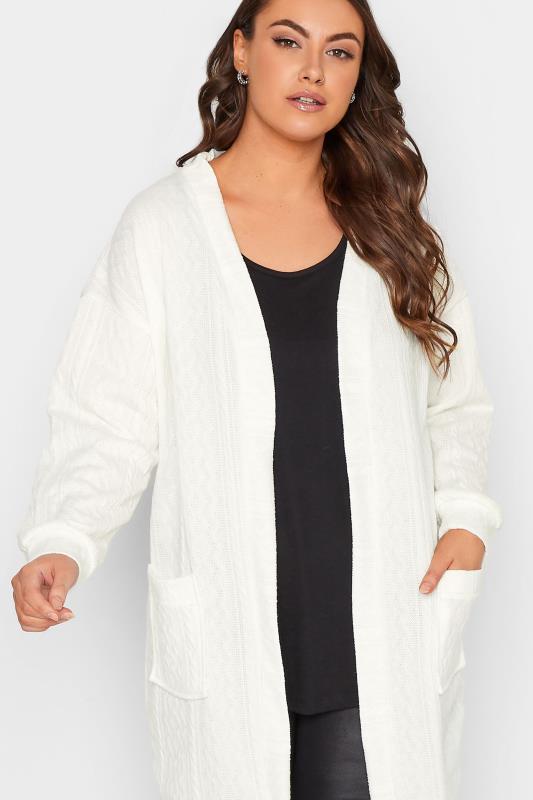 Plus Size  YOURS LUXURY Curve White Soft Touch Cable Knit Cardigan