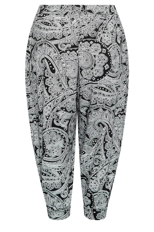 YOURS Plus Size Black Paisley Print Jersey Cropped Harem Trousers