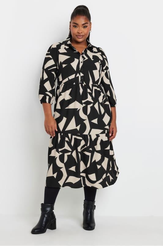 YOURS Plus Size Black & White Abstract Print Shirt Dress | Yours Clothing  5