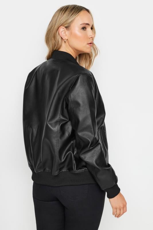 LTS Tall Black Pu Leather Bomber Jacket | Long Tall Sally 5