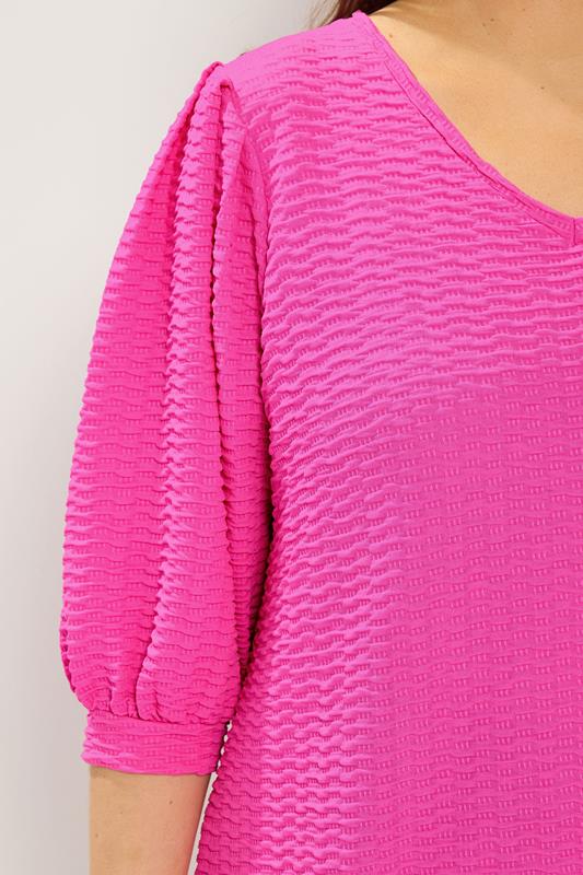 YOURS Plus Size Pink Textured Balloon Sleeve Top | Yours Clothing 4
