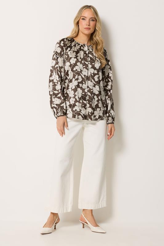 LTS Tall Women's Natural Brown Floral Satin Top | Long Tall Sally 1