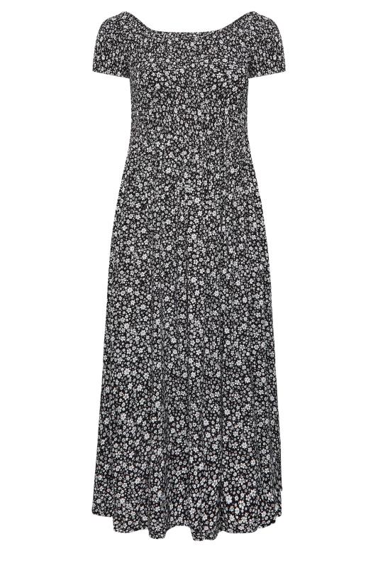 Plus Size Black Floral Shirred Bardot Maxi Dress | Yours Clothing 6