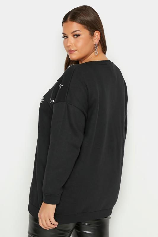 Curve Black Diamante Embellished Flower Sweatshirt 3