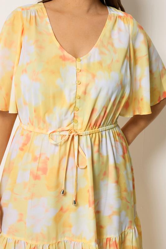 YOURS Plus Size Yellow Tiered Floral Dress | Yours Clothing 5
