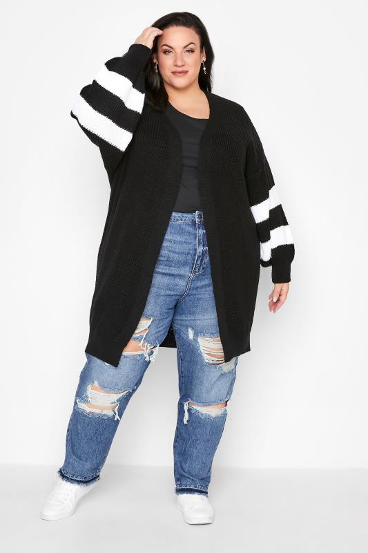 Curve Black Varsity Stripes Knitted Cardigan | Yours Clothing 2