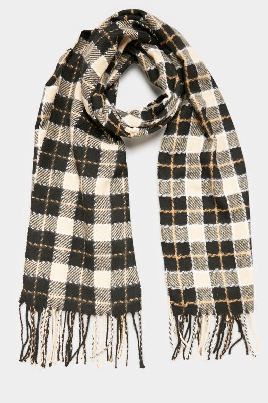 Black & Beige Check Print Tassel Scarf | Yours Clothing 2