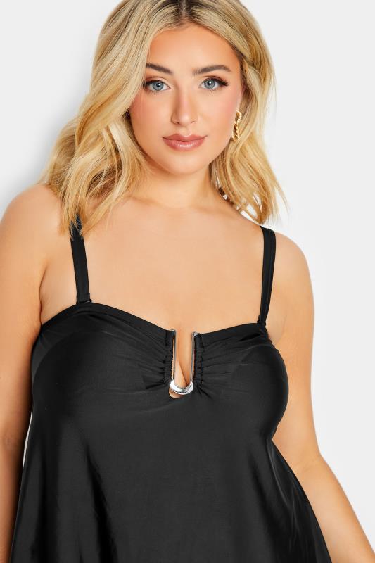 YOURS Black Metal Trim A-Line Tankini Top | Yours Clothing  6