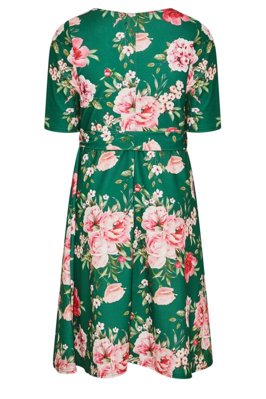 YOURS LONDON Curve Green Floral Square Neck Dress 8