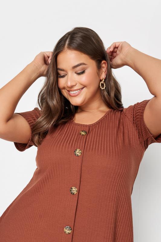 LIMITED COLLECTION 2 PACK Plus Size Curve Rust Orange & Black Ribbed Swing Tops | Yours Clothing  6