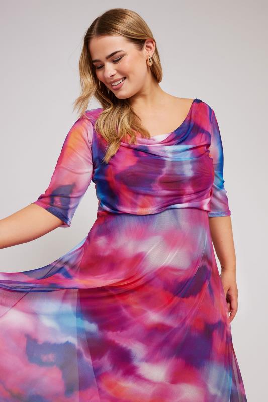 YOURS LONDON Plus Size Pink Cowl Neck Mesh Midi Dress | Yours Clothing 1