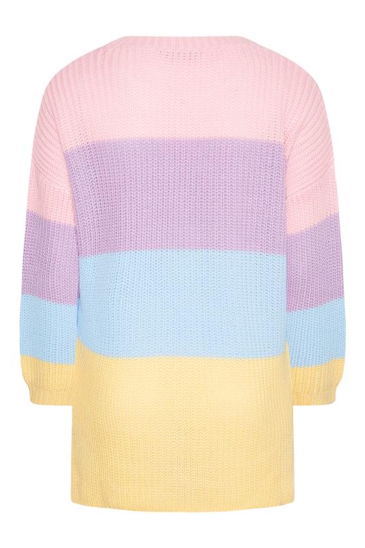 Curve Pink & Yellow Pastel Stripe Knitted Jumper 8
