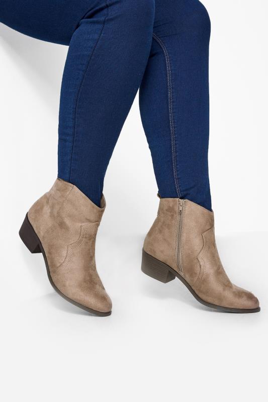 Taupe Western Ankle Boots In Extra Wide 