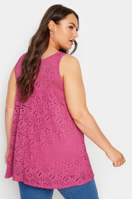 YOURS Plus Size Pink Broderie Anglaise Swing Vest Top | Yours Clothing 3