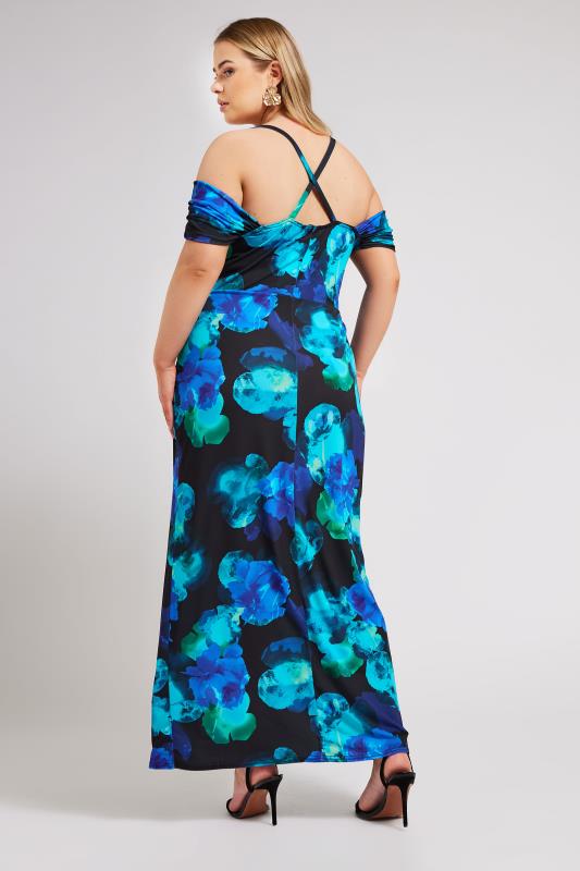 YOURS LONDON Plus Size Black & Blue Floral Print Maxi Dress | Yours Clothing 3
