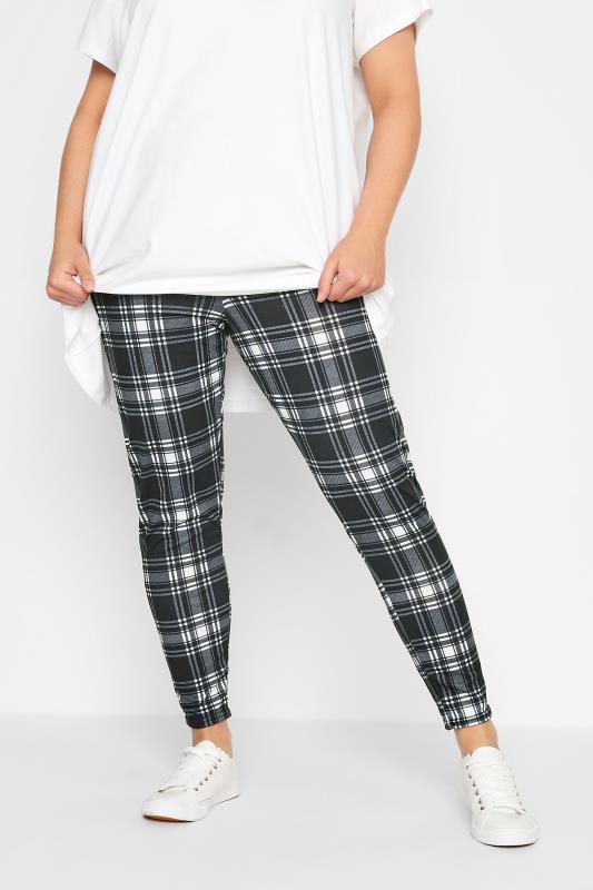 Plus Size Black Check Leggings | Yours Clothing 1