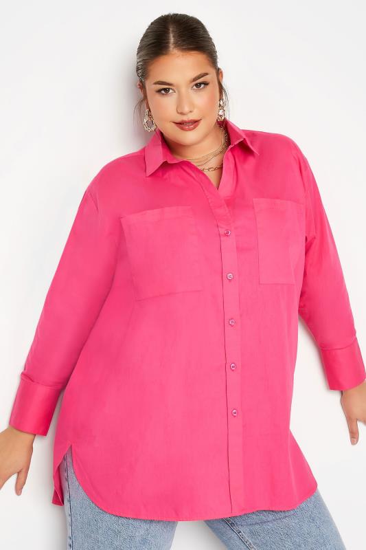 LIMITED COLLECTION Curve Hot Pink Oversized Boyfriend Shirt 2