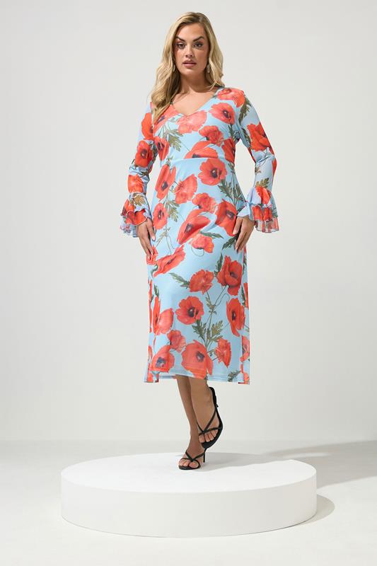  YOURS LONDON Robe en mesh bleu clair à fleurs