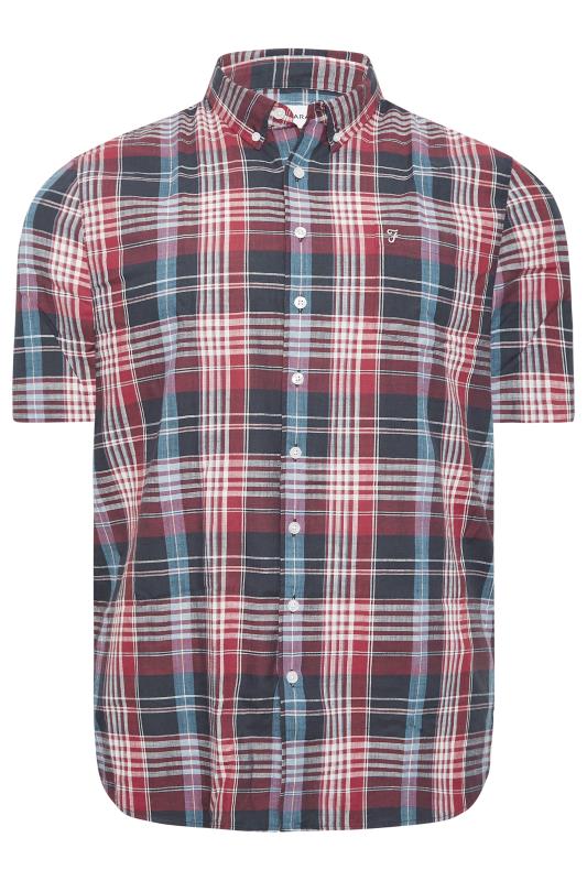 dla puszystych FARAH Big & Tall Red & Blue Short Sleeve Check Shirt