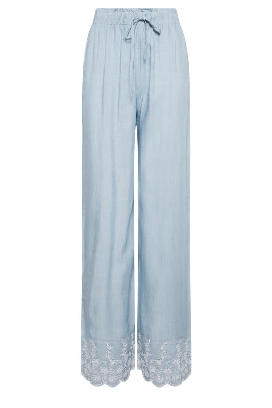 LTS Tall Light Blue Broderie Anglaise Wide Leg Pyjama Bottoms | Long Tall Sally 5