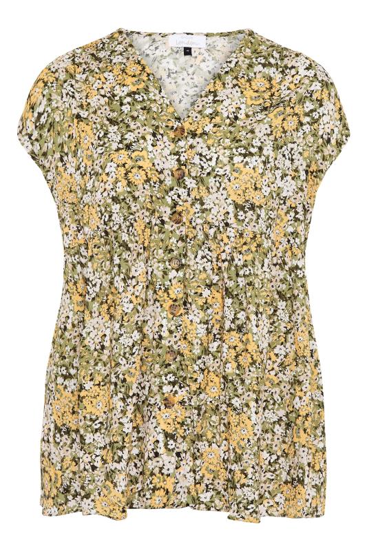 YOURS LONDON Curve Green Floral Button Through Peplum Tunic Top_f.jpg