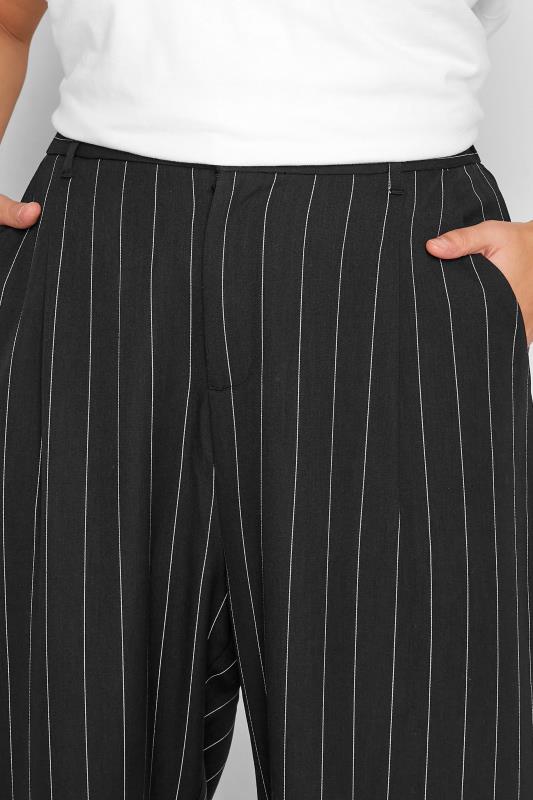 Curve Black Pinstripe Wide Leg Stretch Dad Trousers | Yours Clothing 3