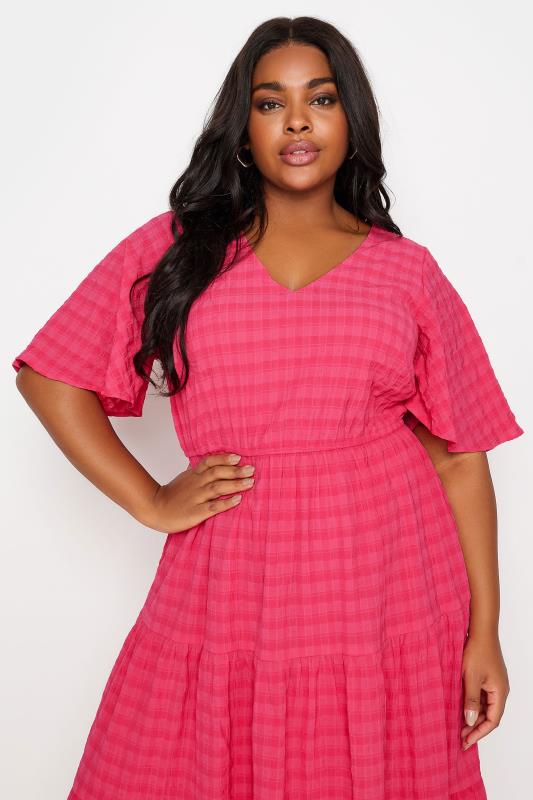 LIMITED COLLECTION Plus Size Pink Textured Smock Midi Dress | Yours Clothing 4