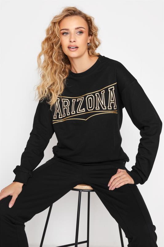 Tall  LTS Tall Black 'Arizona' Glitter Slogan Sweatshirt