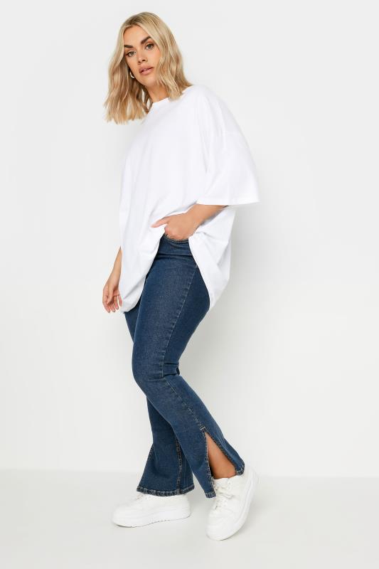Plus Size Blue Side Split Straight Leg Jeans | Yours Clothing 2