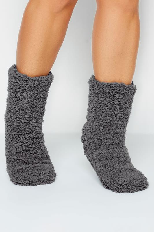  Grande Taille Charcoal Grey Fluffy Slipper Socks