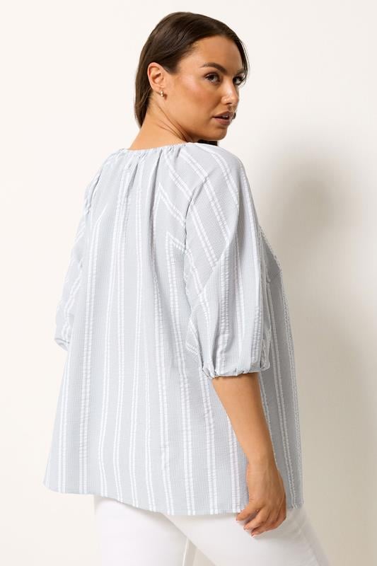 YOURS Plus Size Grey Stripe Tie Neck Top | Yours Clothing 4