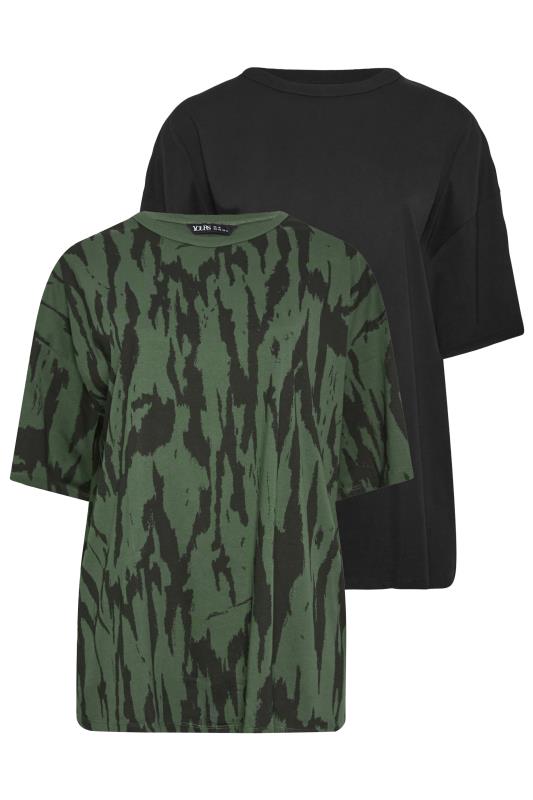 YOURS 2 PACK Plus Size Khaki Green & Black Animal Print T-Shirts | Yours Clothing 7