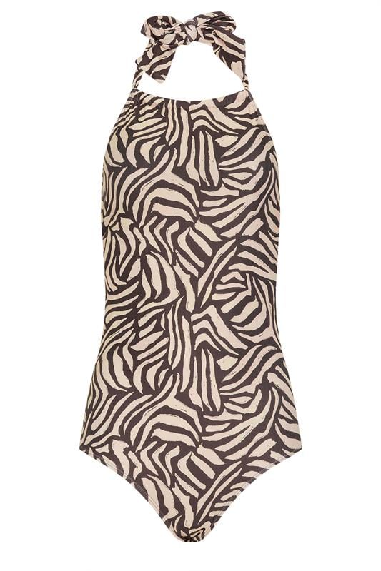 LTS Tall Women's Natural Brown Zebra Halterneck Swimsuit | Long Tall Sally 5