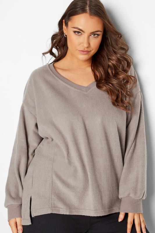 Plus Size Mocha Brown V-Neck Soft Touch Fleece Sweatshirt | Yours Clothing 4