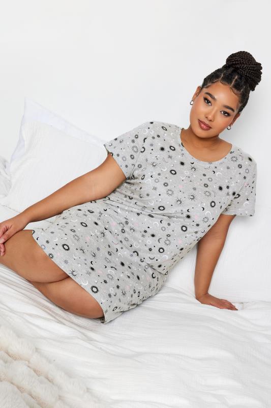 YOURS Plus Size Light Grey Celestial Print Nightdress | Yours Clothing 2