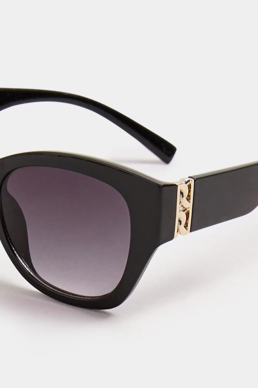 Black & Gold Tone Chain Arm Sunglasses | Yours Clothing 4