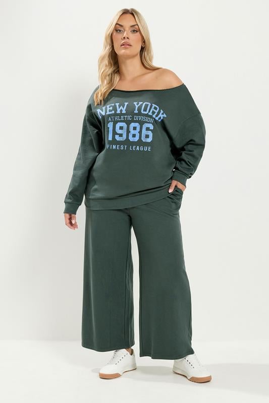 YOURS Plus Size Grey 'New York' Off Shoulder Sweatshirt & Jogger Set | Yours Clothing 1